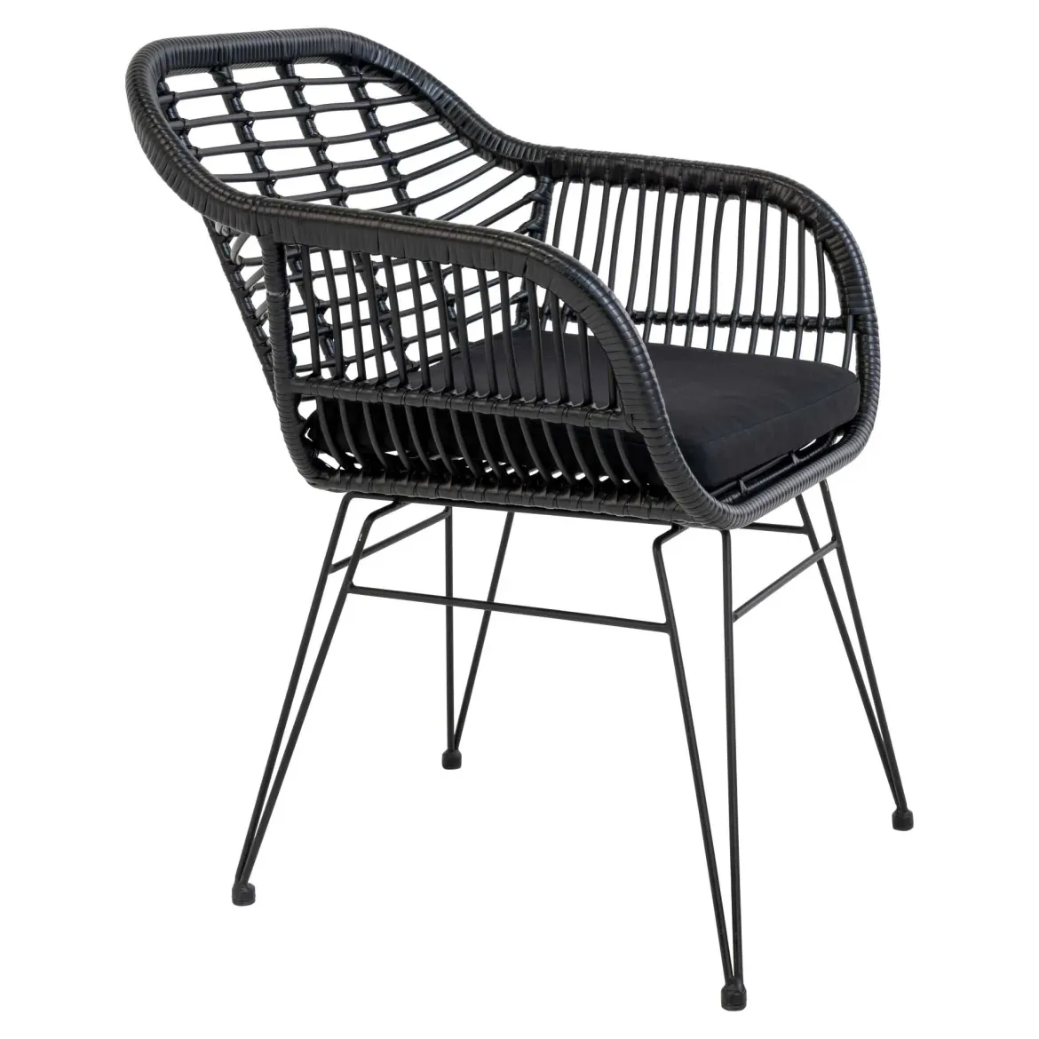 2er Set - Gartenstuhl Firenze Schwarz aus Stahl/Polyrattan