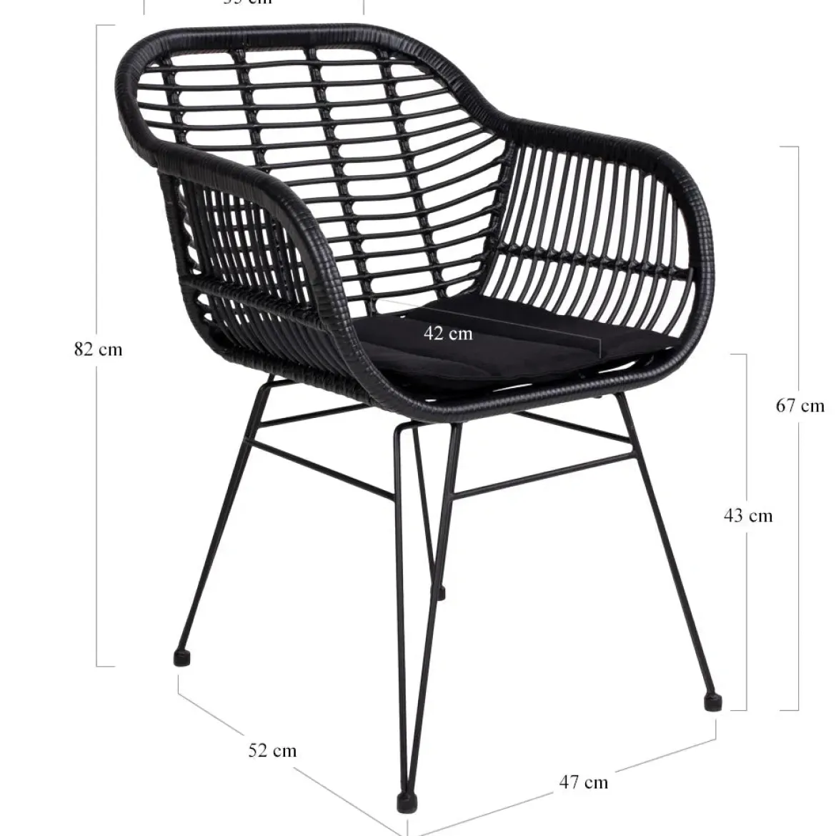 2er Set - Gartenstuhl Firenze Schwarz aus Stahl/Polyrattan