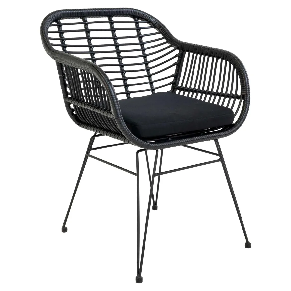2er Set - Gartenstuhl Firenze Schwarz aus Stahl/Polyrattan