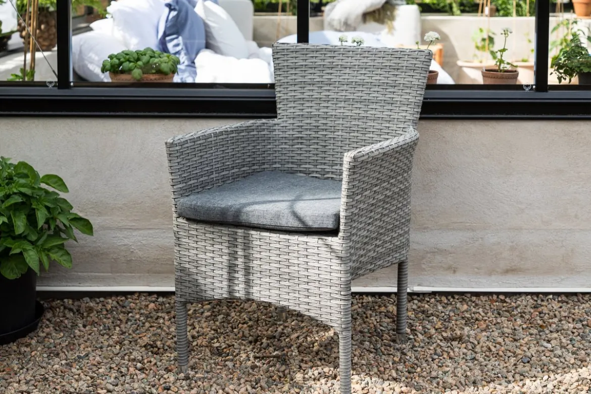2er Set Gartenstuhl Isla - grauer Stuhl aus Aluminium und Rattan inklusive Sitzkissen