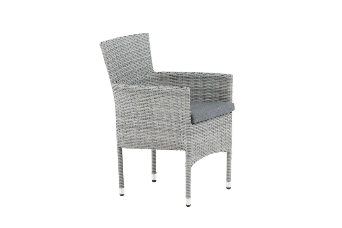 2er Set Gartenstuhl Isla - grauer Stuhl aus Aluminium und Rattan inklusive Sitzkissen