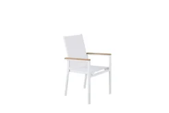 2er Set Gartenstuhl Lua - aus weißem Aluminium, mit Sitzfläche aus Textilene und Teakholz-Details