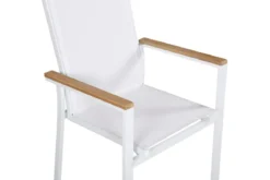 2er Set Gartenstuhl Lua - aus weißem Aluminium, mit Sitzfläche aus Textilene und Teakholz-Details
