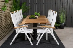 2er Set Gartenstuhl Polis - Klappstuhl in Weiß mit Aluminium Gestell und Teakholz-Armlehnen