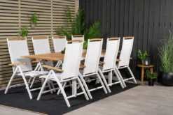 2er Set Gartenstuhl Polis - Klappstuhl in Weiß mit Aluminium Gestell und Teakholz-Armlehnen