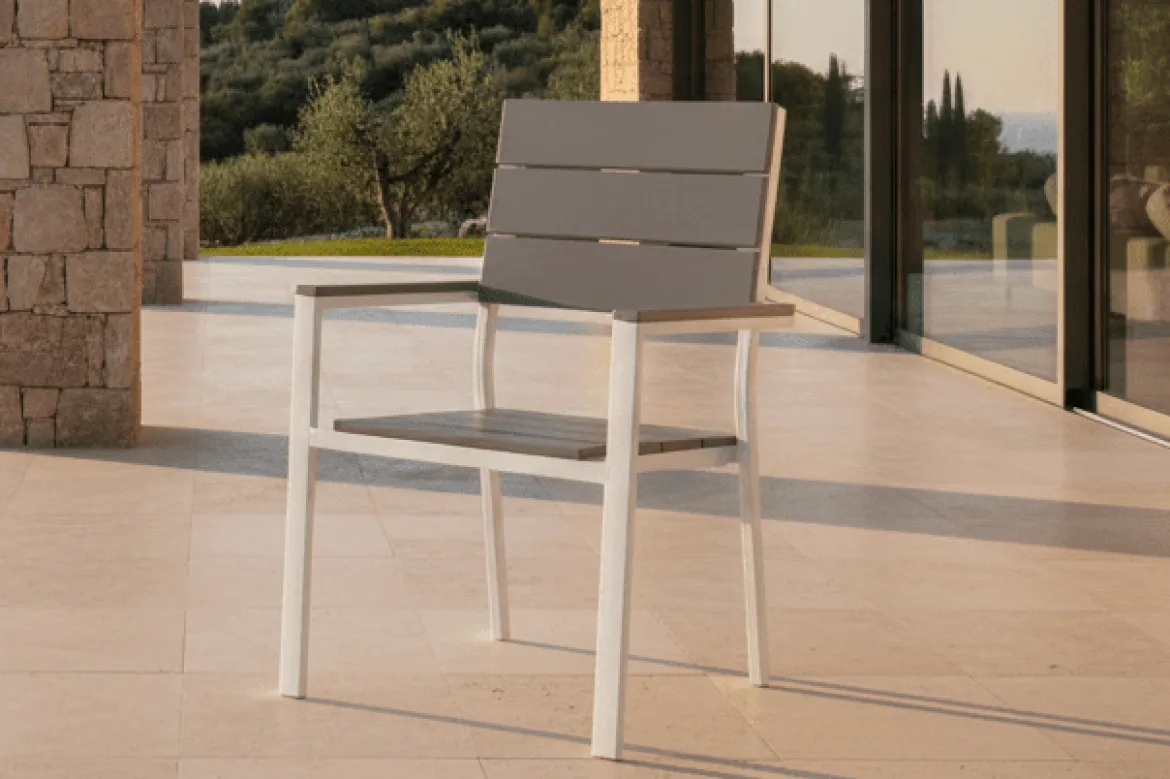 2er Set - Gartenstuhl Vita in Weiß/Grau aus Aluminium und Aintwood-Sitzfläche