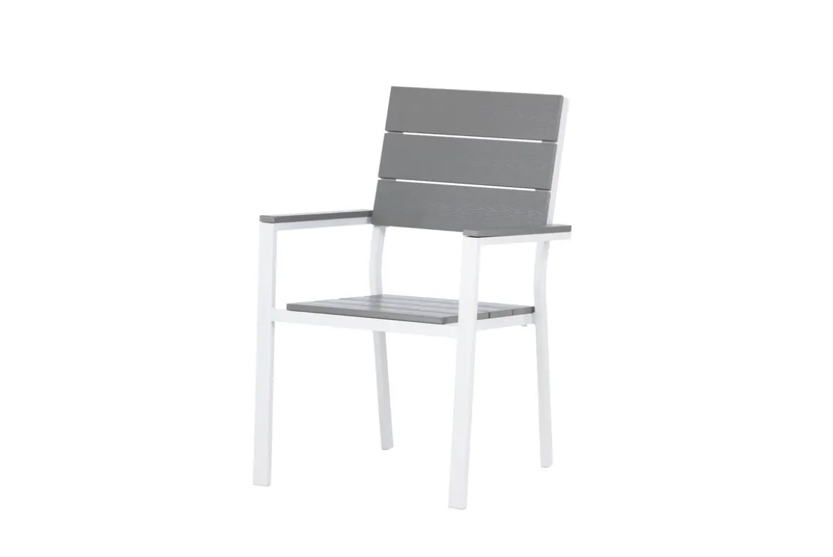 2er Set - Gartenstuhl Vita in Weiß/Grau aus Aluminium und Aintwood-Sitzfläche