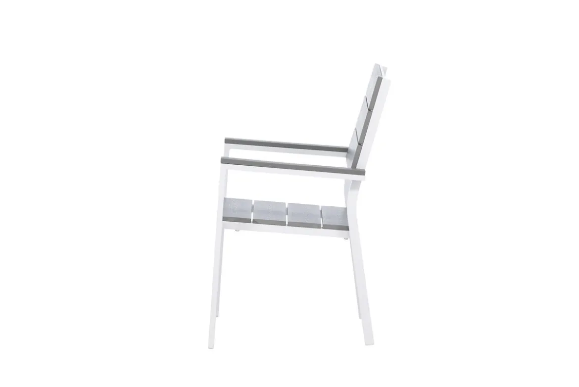 2er Set - Gartenstuhl Vita in Weiß/Grau aus Aluminium und Aintwood-Sitzfläche