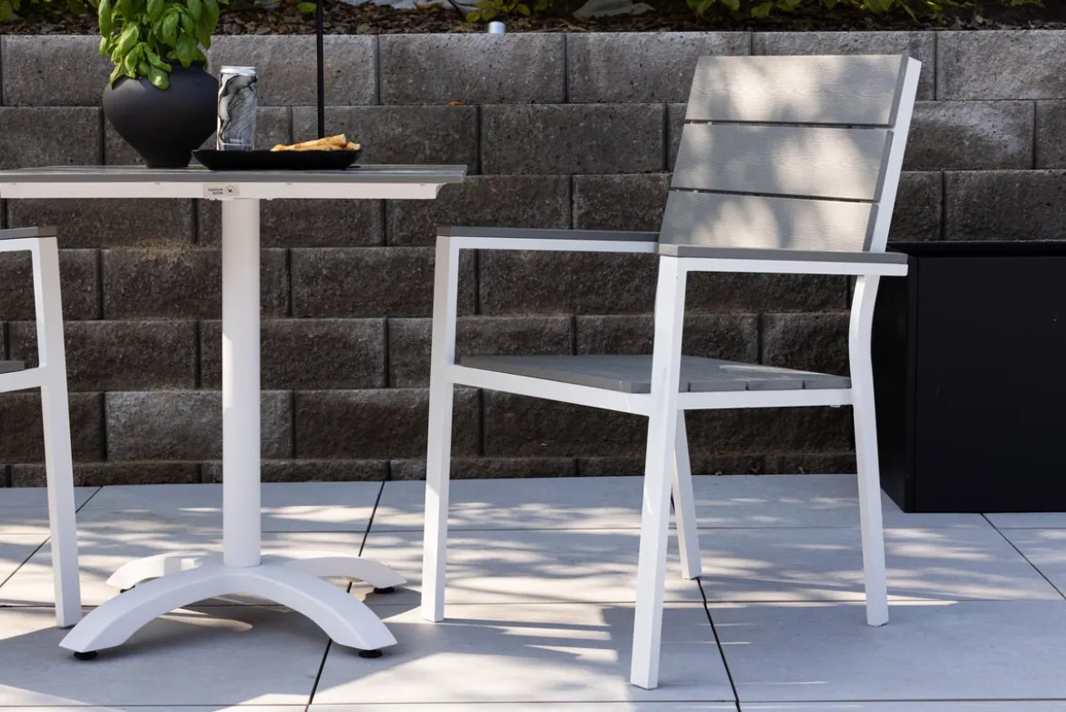 2er Set - Gartenstuhl Vita in Weiß/Grau aus Aluminium und Aintwood-Sitzfläche