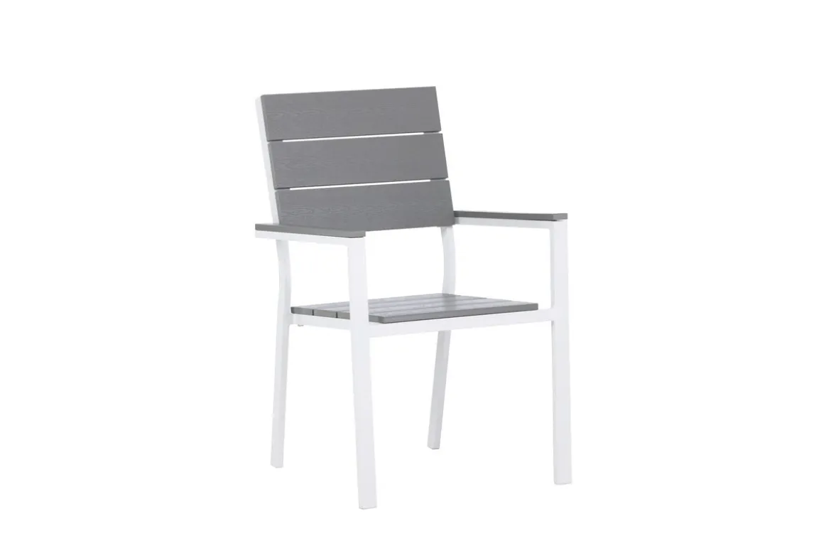 2er Set - Gartenstuhl Vita in Weiß/Grau aus Aluminium und Aintwood-Sitzfläche