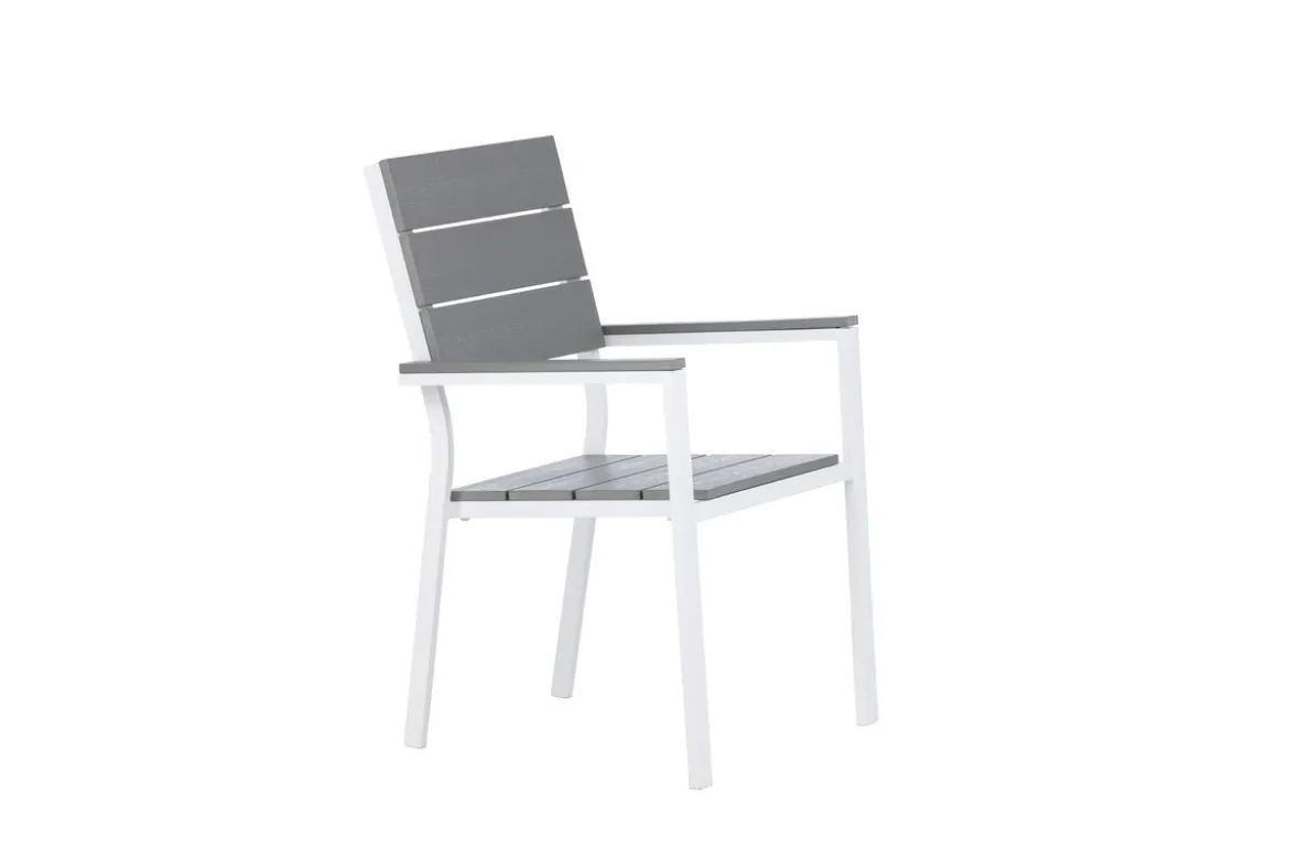 2er Set - Gartenstuhl Vita in Weiß/Grau aus Aluminium und Aintwood-Sitzfläche