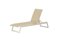 2er Set Sonnenliege Aera - Beige mit Teakholz-Details
