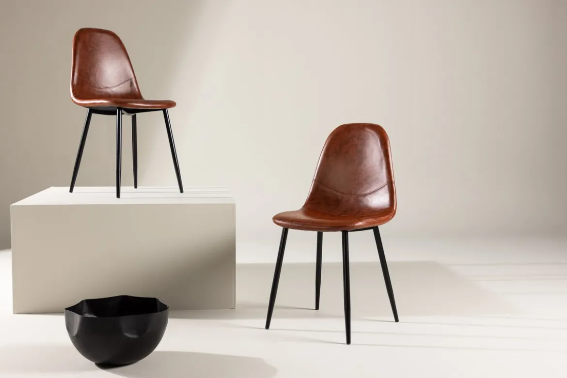 2er Set - Stuhl Andrew mit einer Sitzfläche aus braunem PU