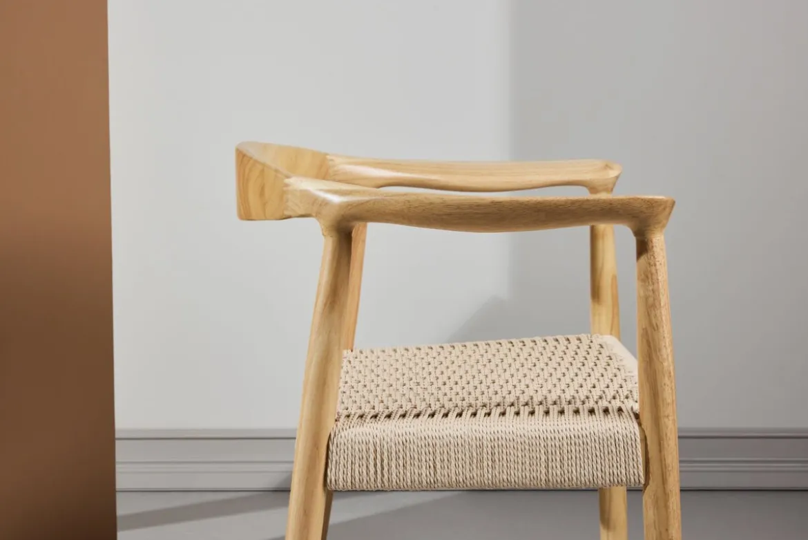 2er Set - Stuhl Leli aus Gummibaumholz und Seilgeflecht