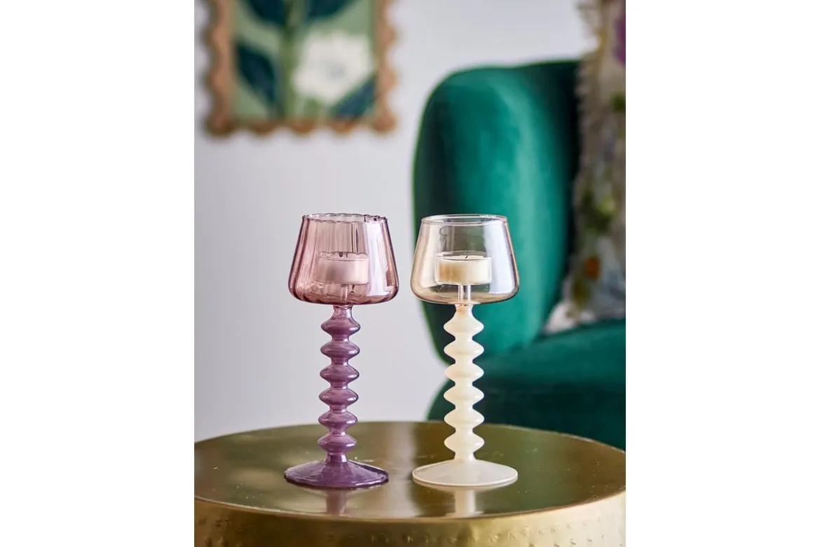 2er Set Teelichthalter Silas – Rosé, gefertigt aus Glas