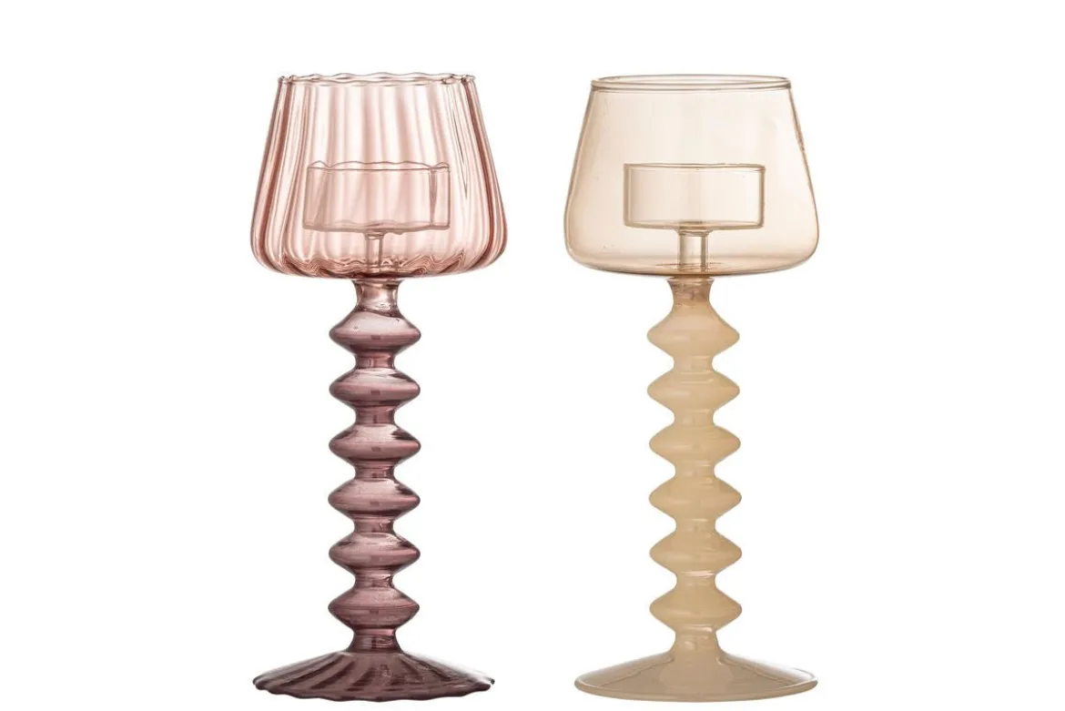 2er Set Teelichthalter Silas – Rosé, gefertigt aus Glas