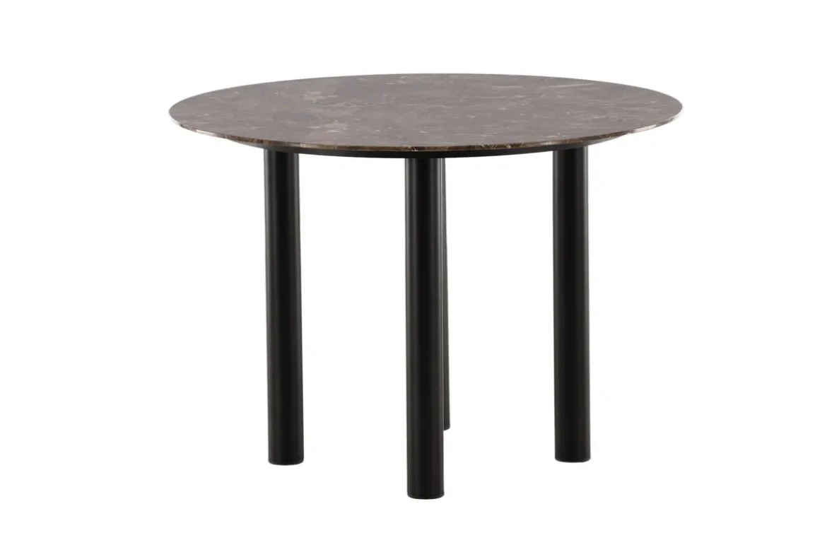 Esstisch Compa - runder Esstisch mit Metallbeinen und brauner Glasplatte