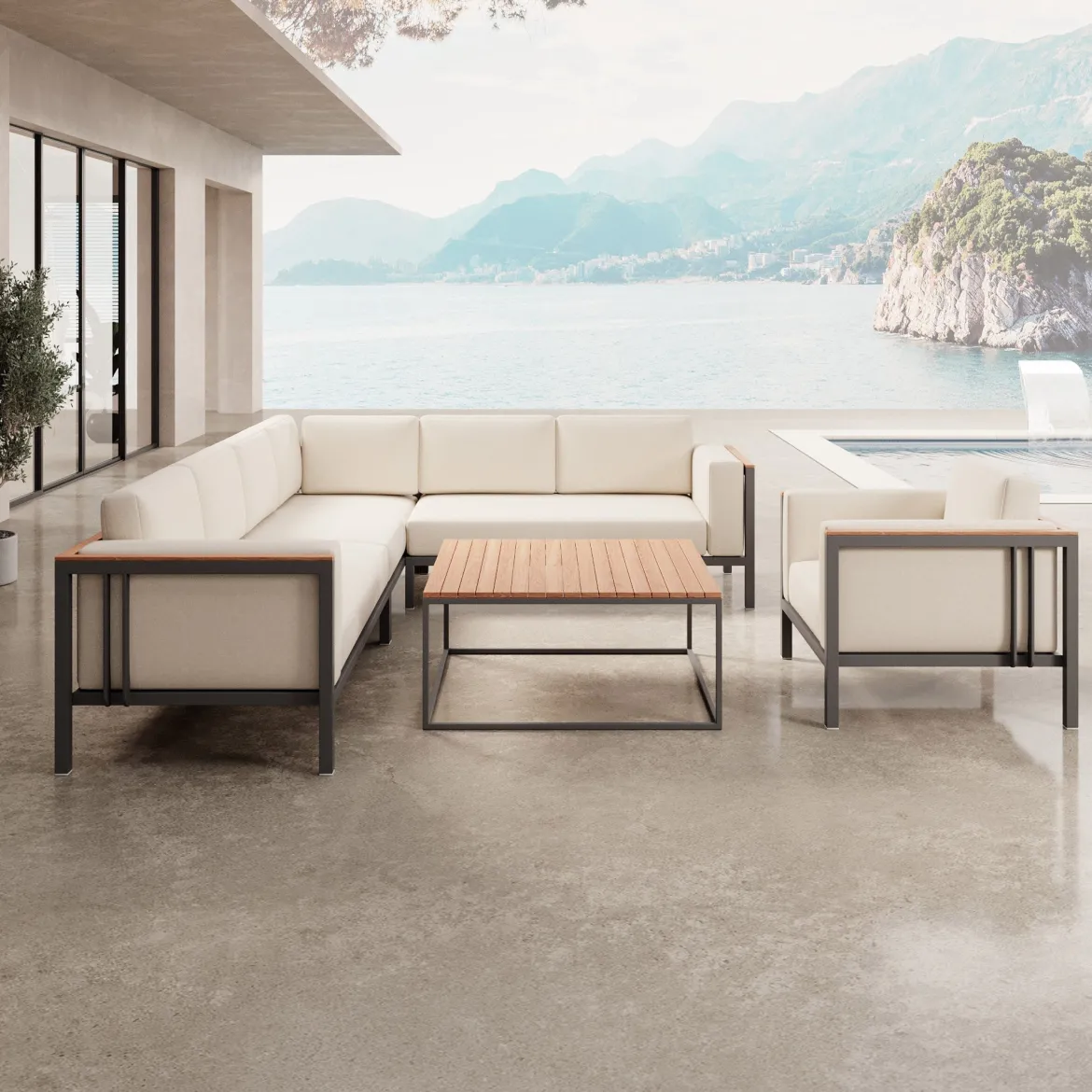 Euphoria – Ecklounge, Loungesessel & Tisch aus Aluminium | Aevora™ Kollektion