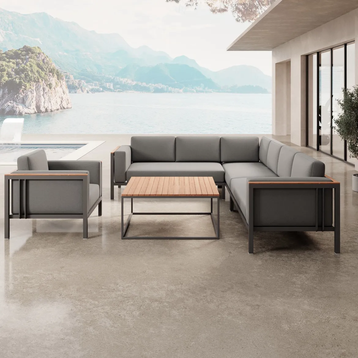 Euphoria – Ecklounge, Loungesessel & Tisch aus Aluminium | Aevora™ Kollektion