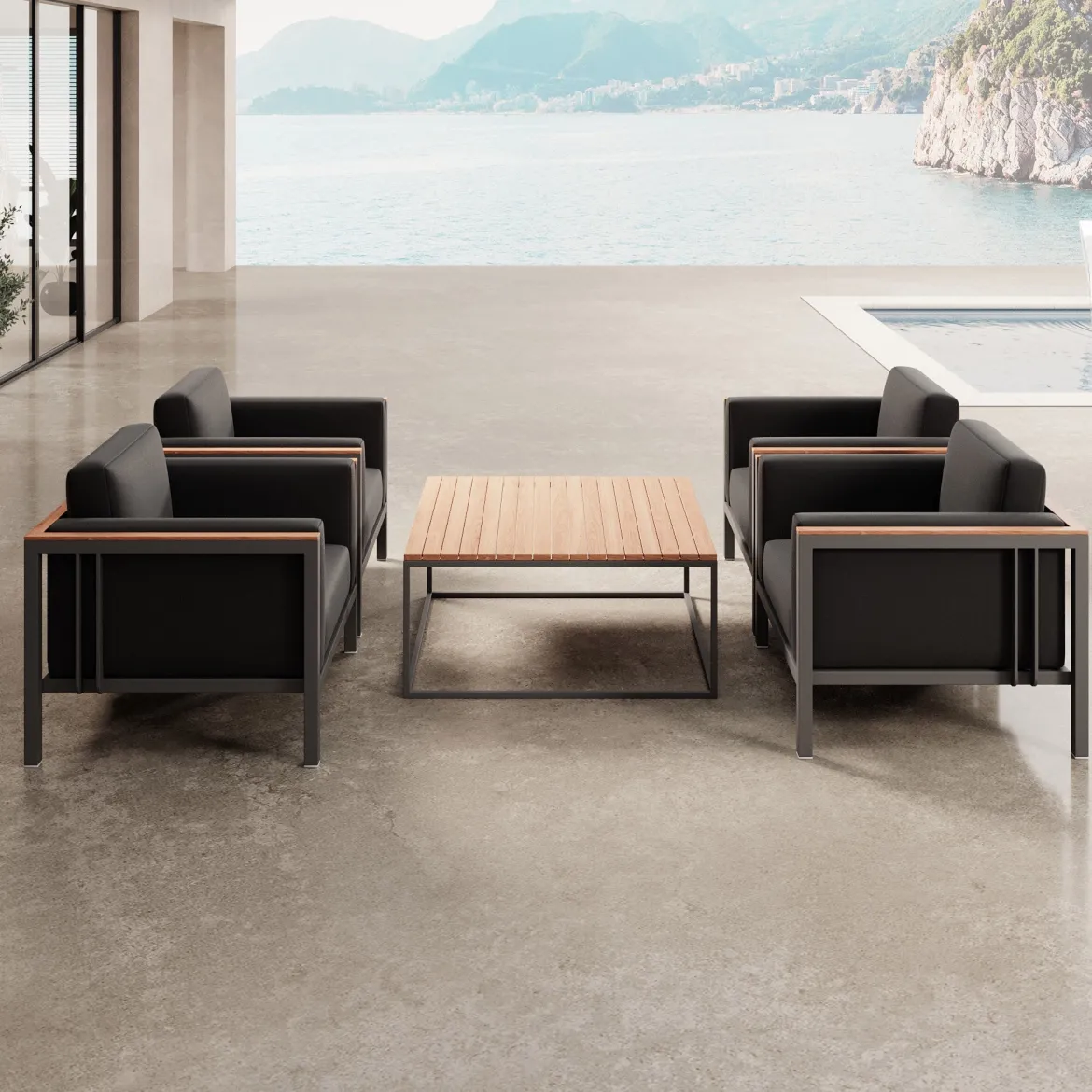 Euphoria – 4 Loungesessel & Tisch aus Aluminium | Aevora™ Kollektion