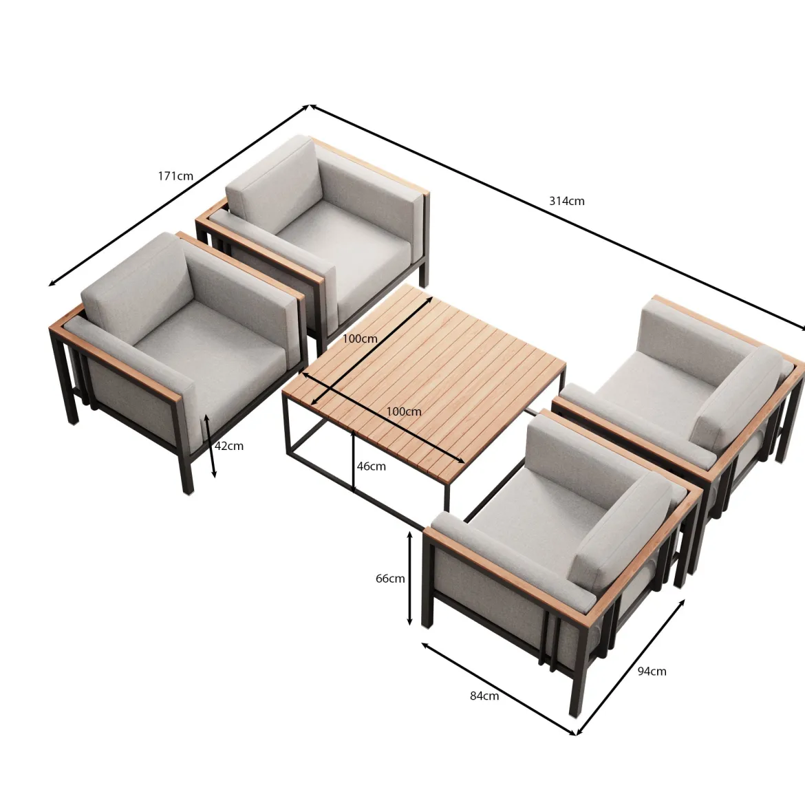 Euphoria – 4 Loungesessel & Tisch aus Aluminium | Aevora™ Kollektion