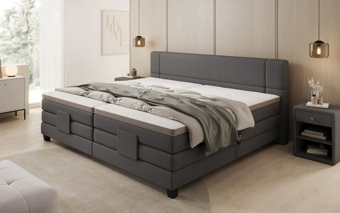 Familien Boxspringbett Noela 220/240x200 elektrisch verstellbar in Stoff