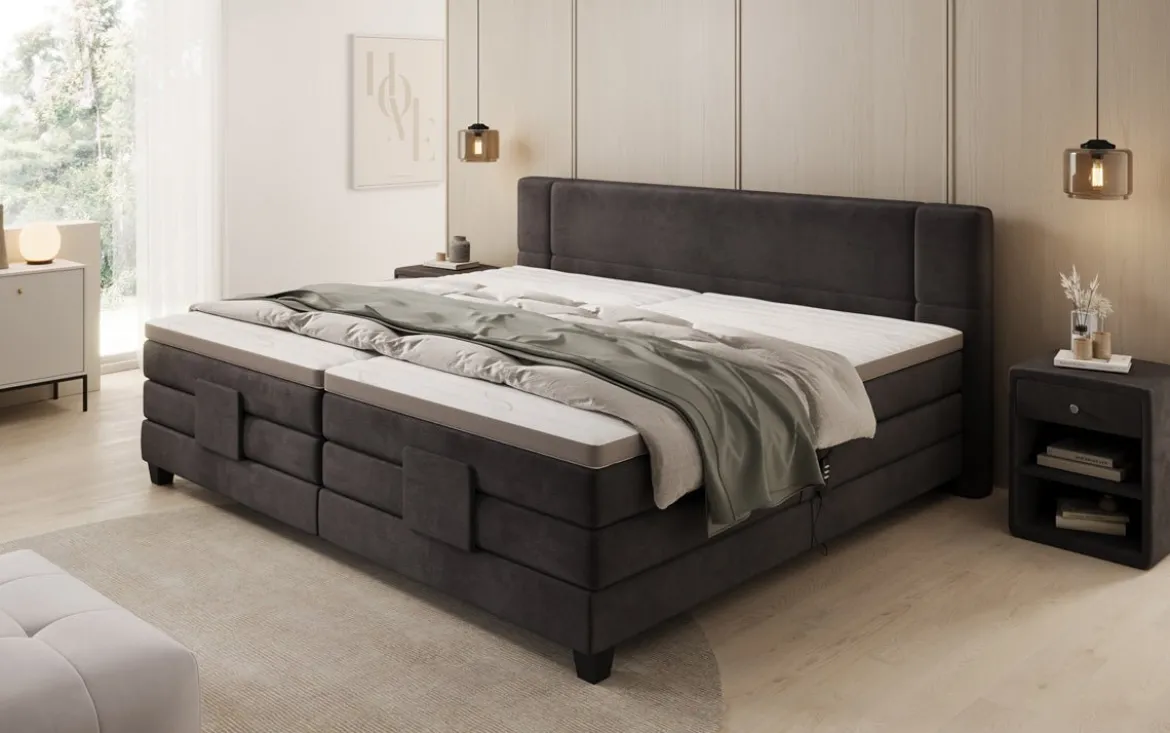 Familien Boxspringbett Noela 220/240x200 elektrisch verstellbar in Samt