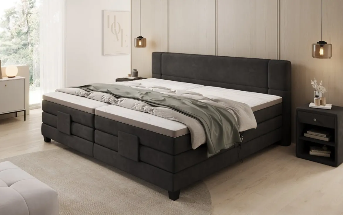 Familien Boxspringbett Noela 220/240x200 elektrisch verstellbar in Samt