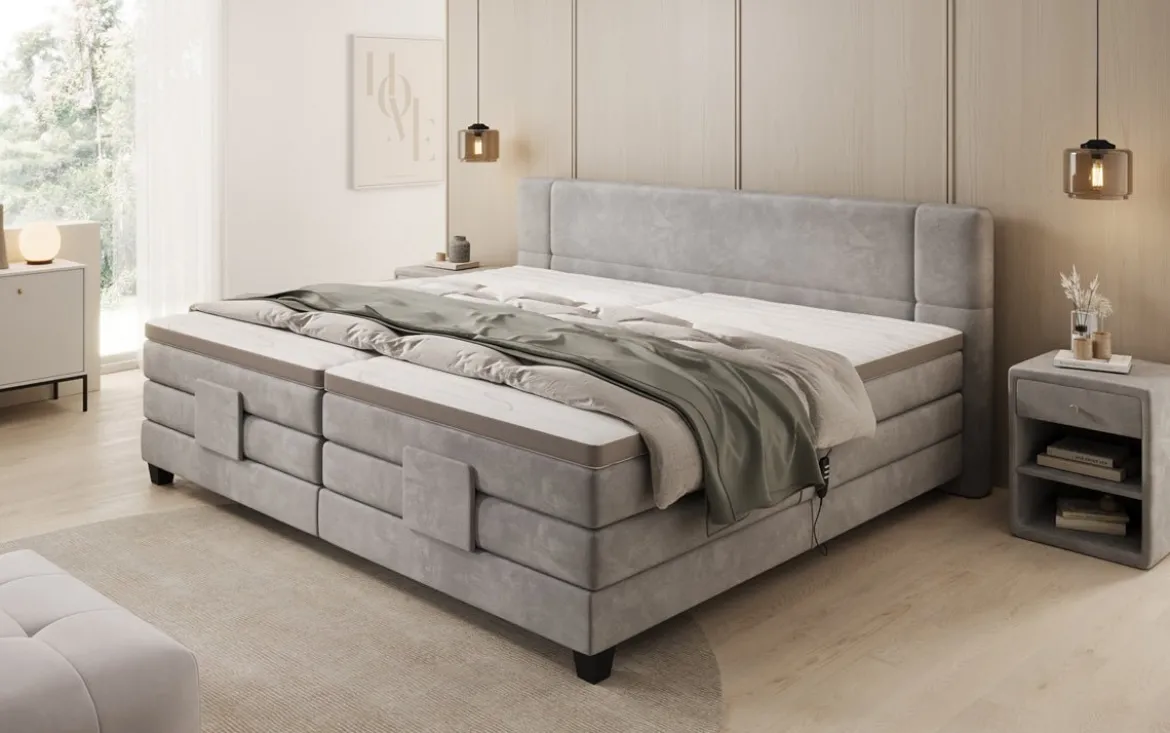 Familien Boxspringbett Noela 220/240x200 elektrisch verstellbar in Samt