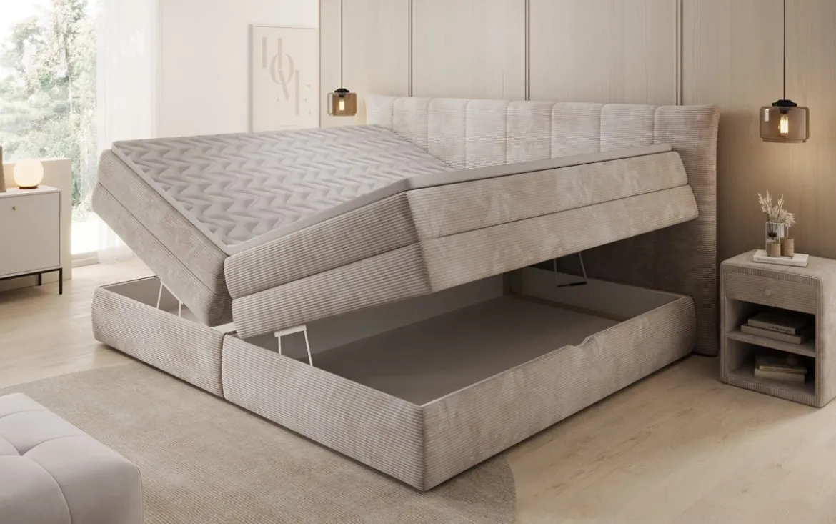 Familien Boxspringbett Stella in 220/240x200 mit Stauraum in Cord