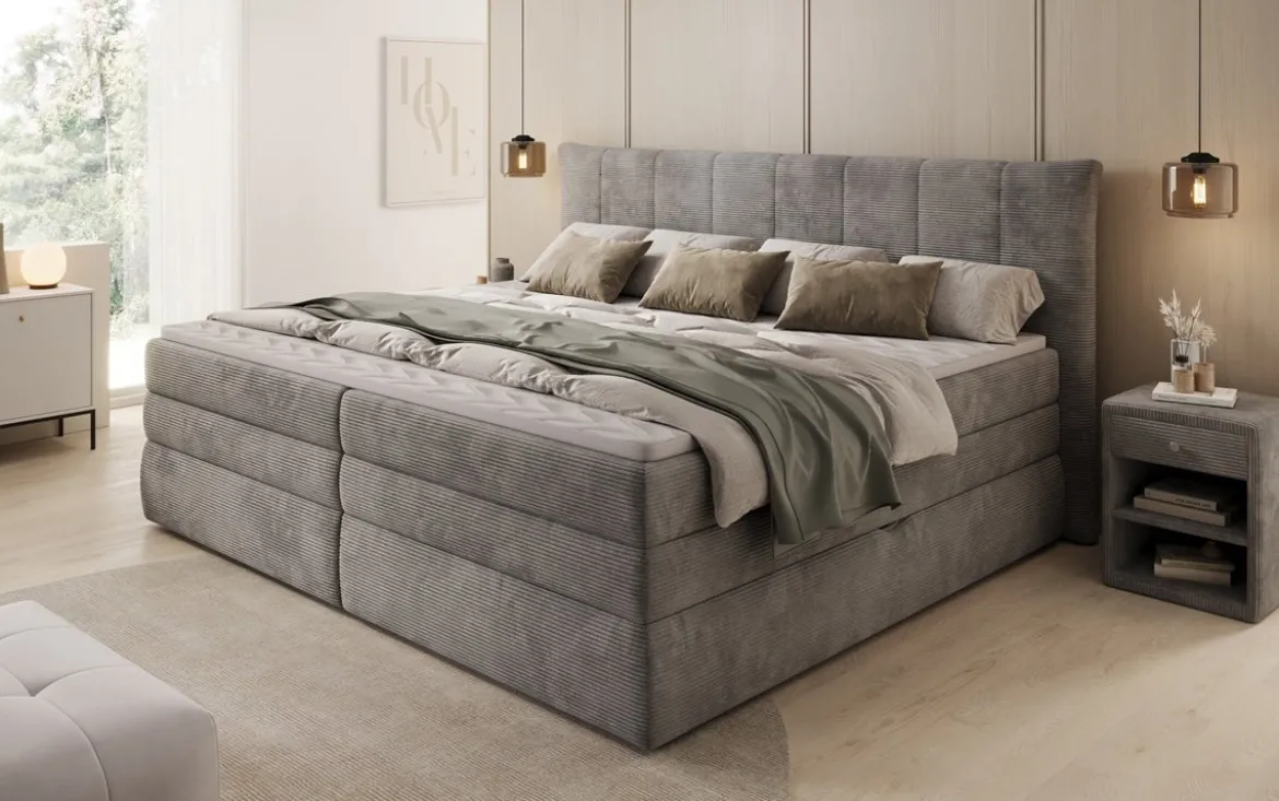 Familien Boxspringbett Stella in 220/240x200 mit Stauraum in Cord