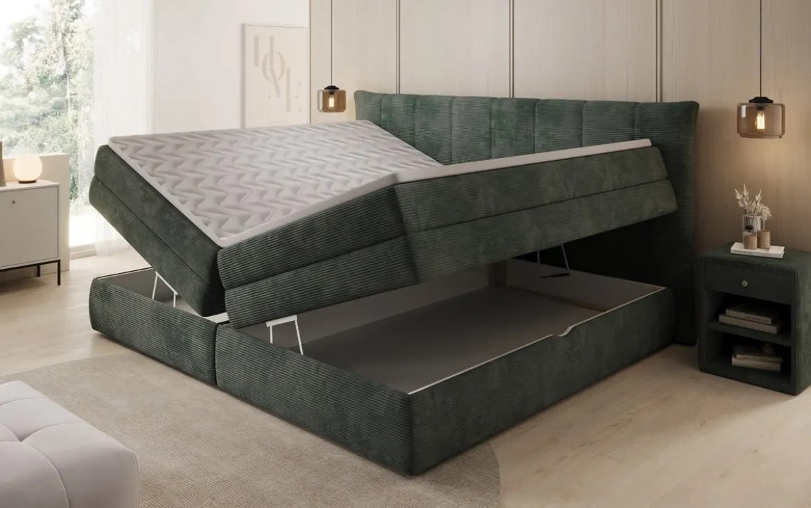 Familien Boxspringbett Stella in 220/240x200 mit Stauraum in Cord