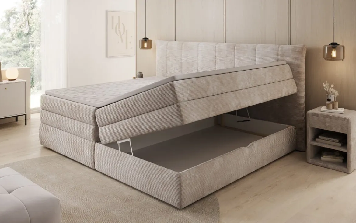 Familien Boxspringbett Stella in 220/240x200 mit Stauraum in Cord