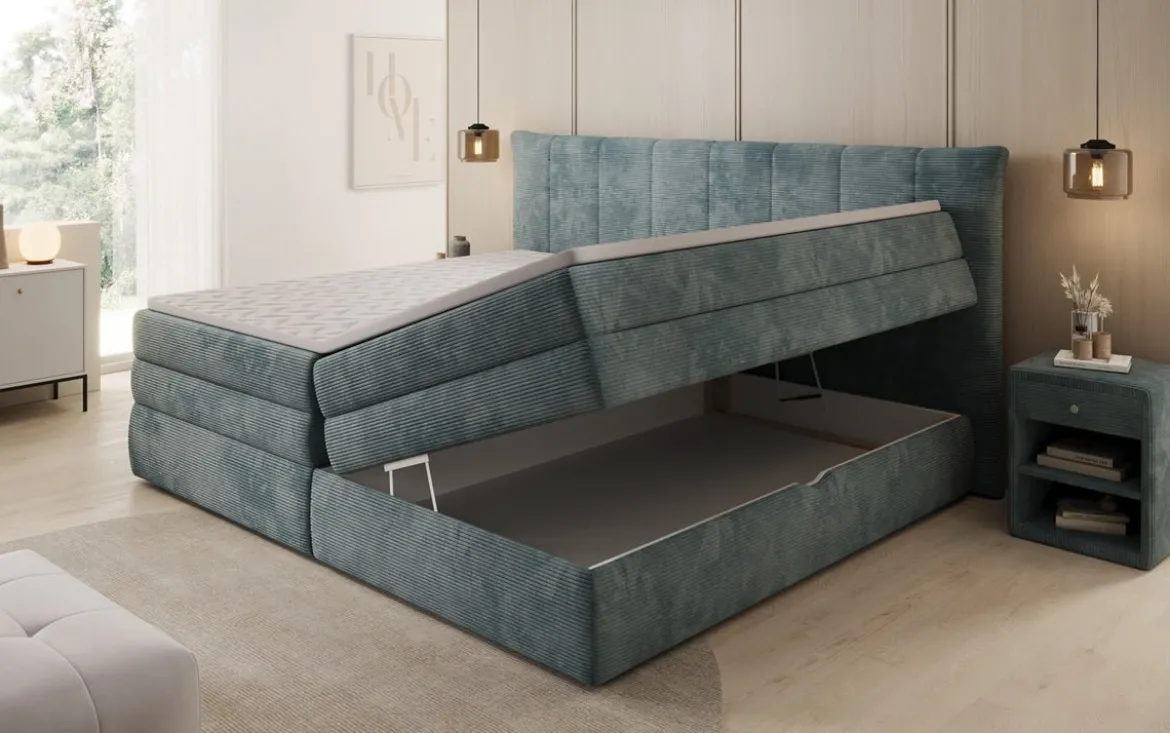 Familien Boxspringbett Stella in 220/240x200 mit Stauraum in Cord