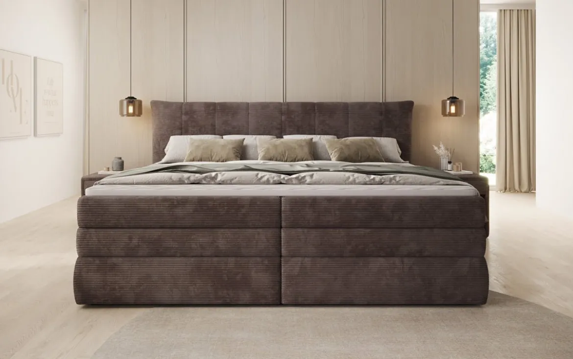Familien Boxspringbett Stella in 220/240x200 mit Stauraum in Cord