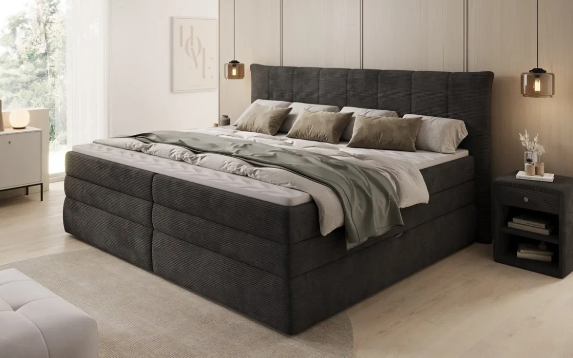 Familien Boxspringbett Stella in 220/240x200 mit Stauraum in Cord