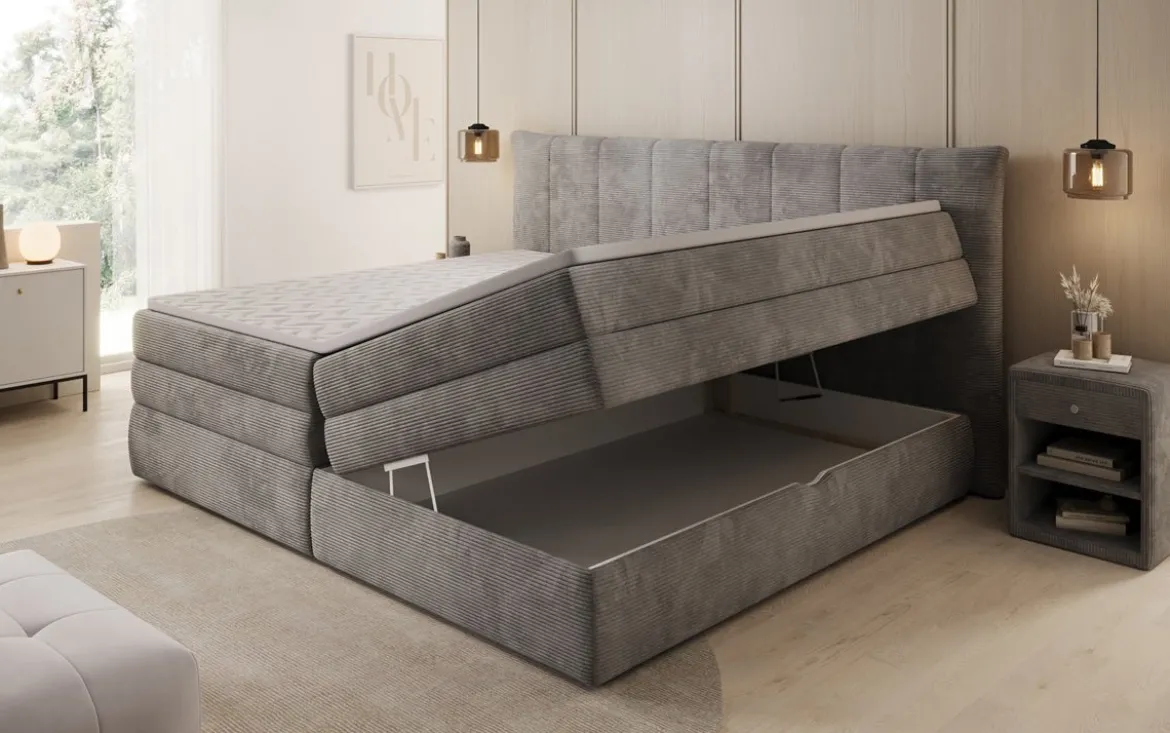 Familien Boxspringbett Stella in 220/240x200 mit Stauraum in Cord