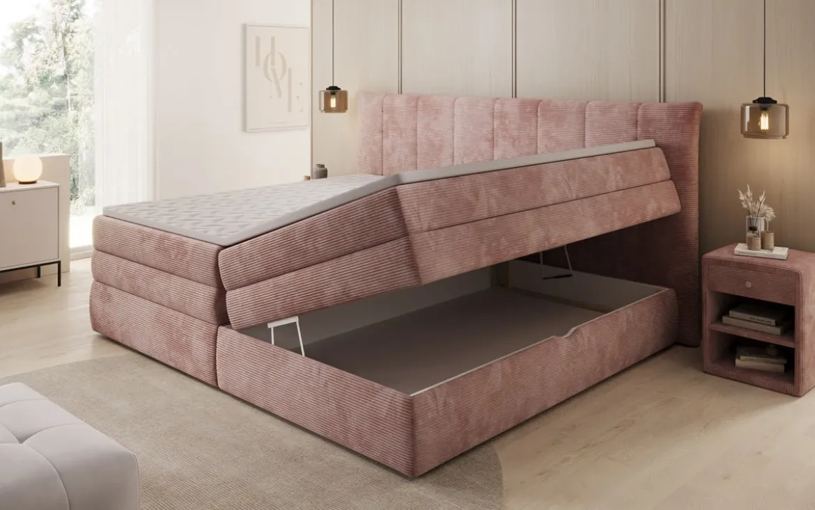 Familien Boxspringbett Stella in 220/240x200 mit Stauraum in Cord