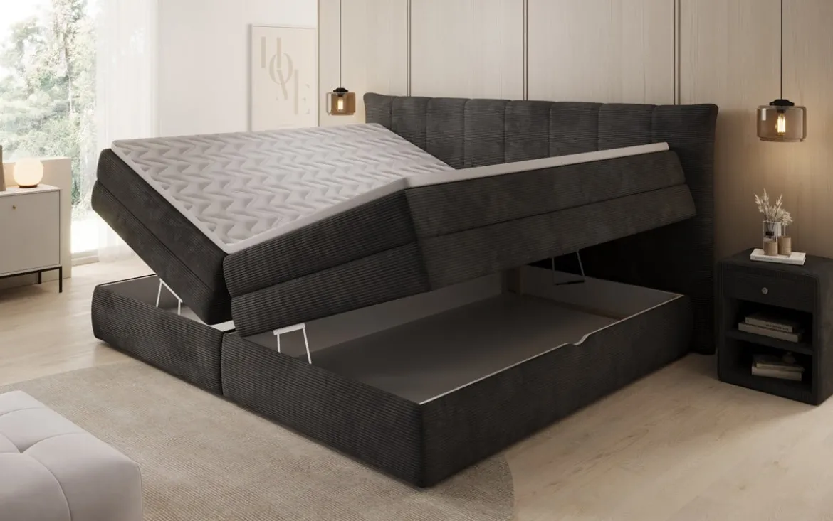 Familien Boxspringbett Stella in 220/240x200 mit Stauraum in Cord