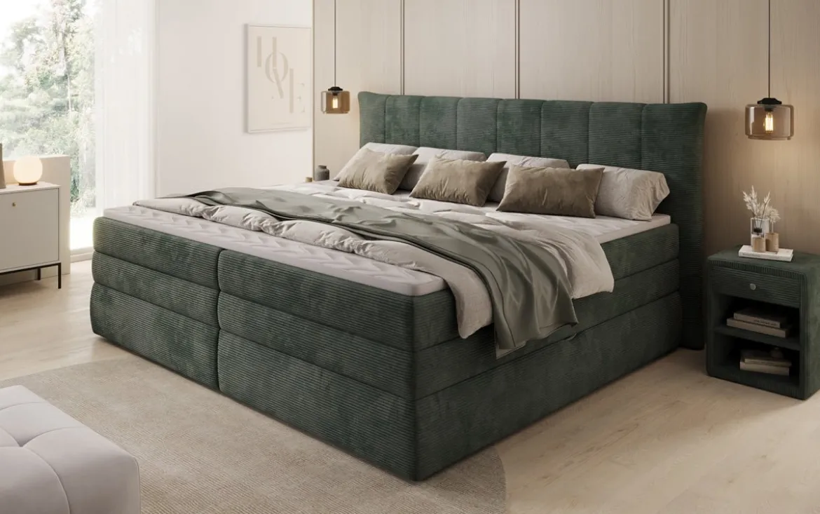 Familien Boxspringbett Stella in 220/240x200 mit Stauraum in Cord