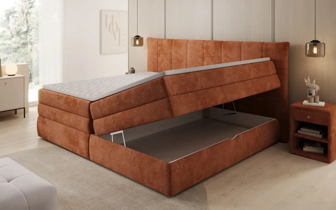 Familien Boxspringbett Stella in 220/240x200 mit Stauraum in Cord