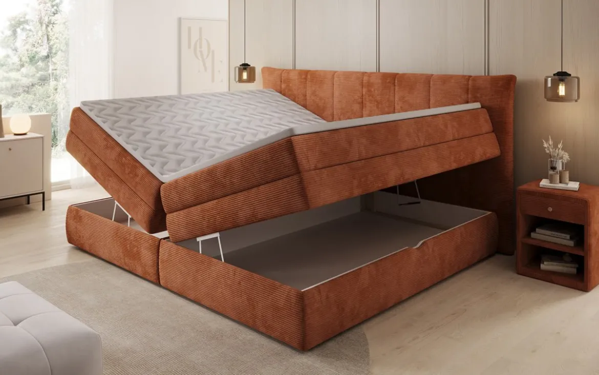 Familien Boxspringbett Stella in 220/240x200 mit Stauraum in Cord