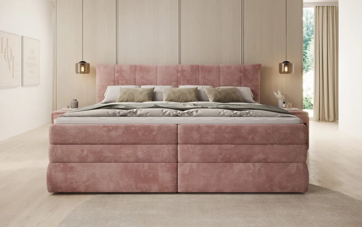 Familien Boxspringbett Stella in 220/240x200 mit Stauraum in Cord