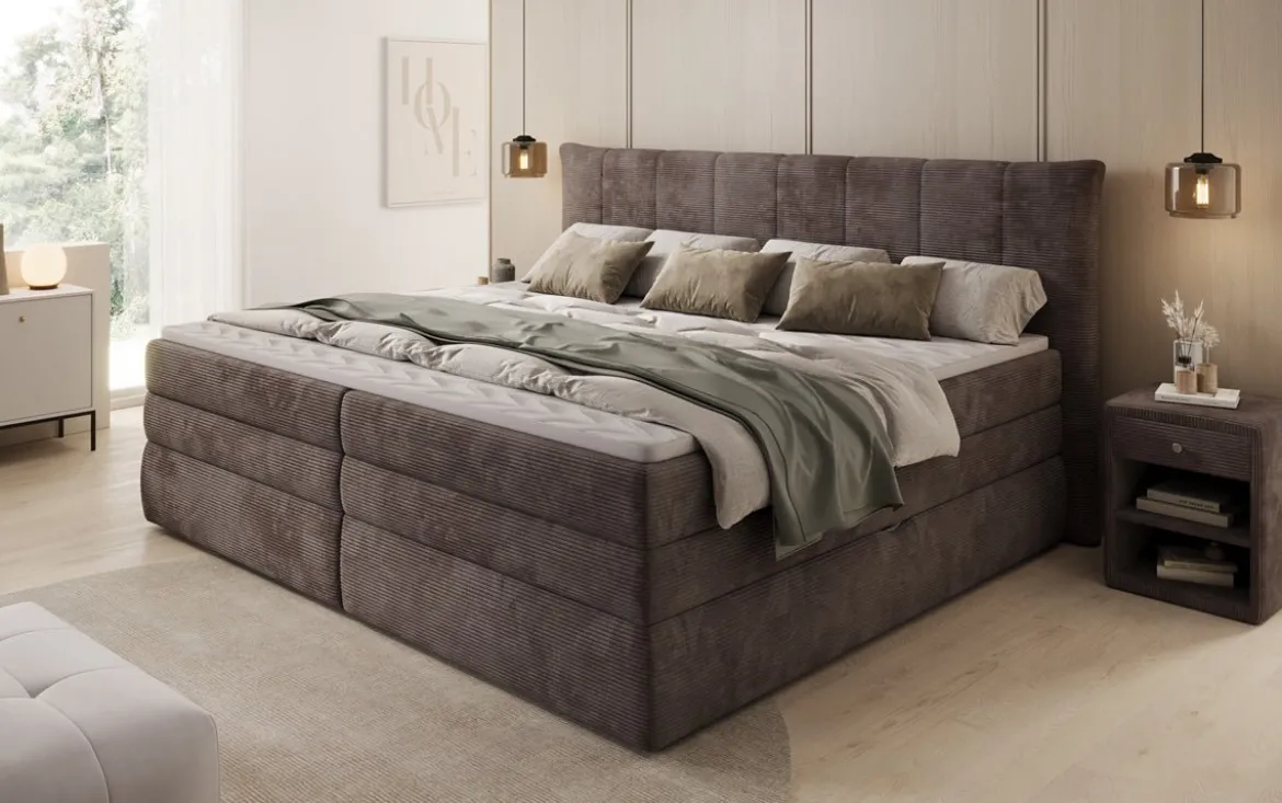 Familien Boxspringbett Stella in 220/240x200 mit Stauraum in Cord