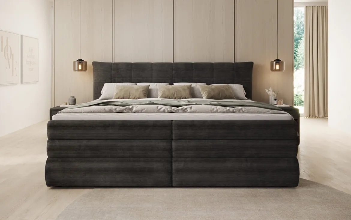 Familien Boxspringbett Stella in 220/240x200 mit Stauraum in Cord