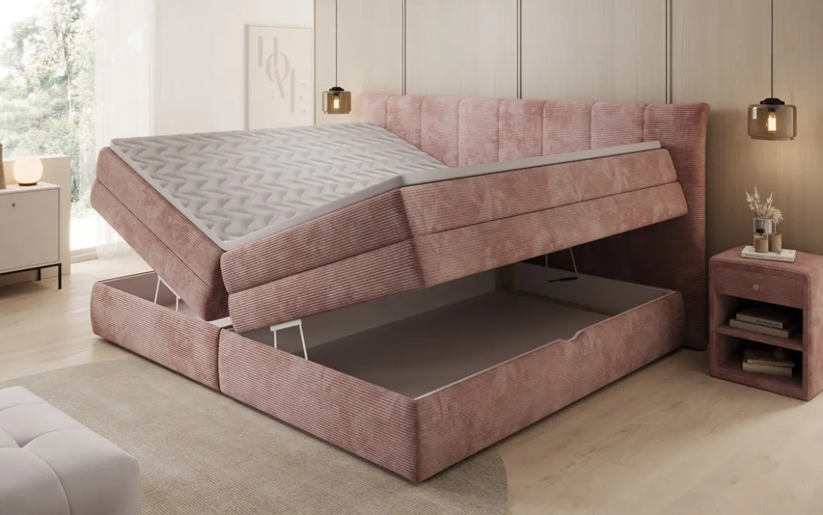 Familien Boxspringbett Stella in 220/240x200 mit Stauraum in Cord