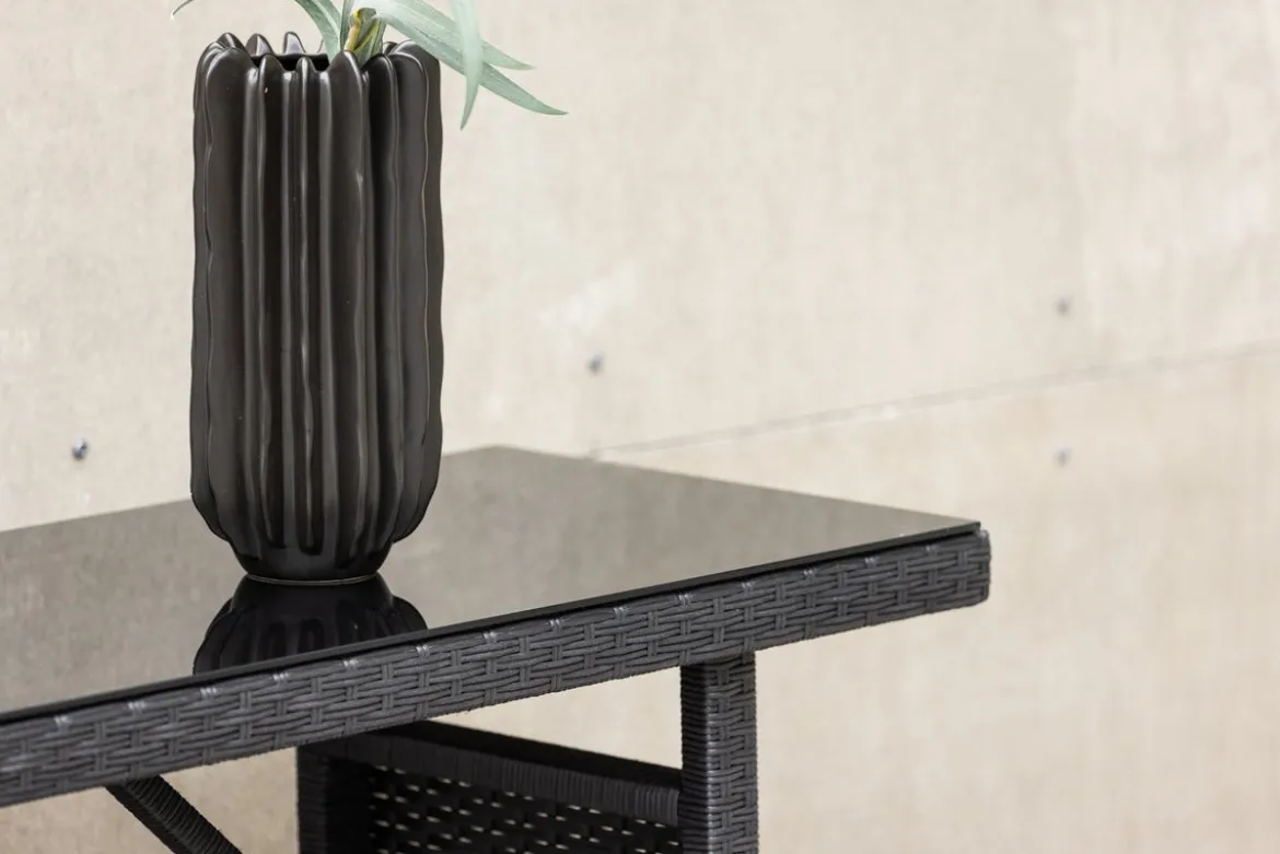 Garten Beistelltisch Pandora - Aus Rattan und Glas in Schwarz