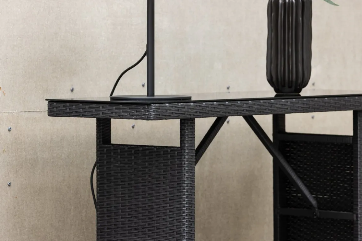 Garten Beistelltisch Pandora - Aus Rattan und Glas in Schwarz