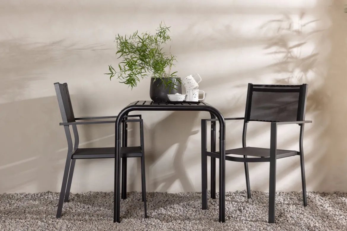 Garten Cafegruppe Levina – 3 teiliges Möbel-Set in Schwarz