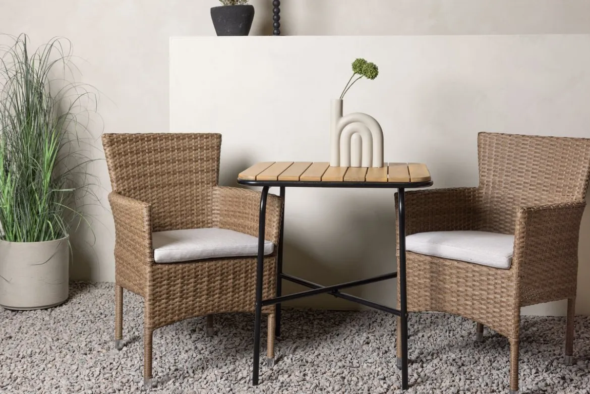 Garten Cafegruppe Rieva – 3-teiliges Gartenmöbel-Set mit Tisch aus Akazie und Stahl